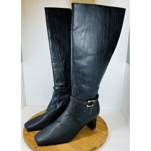 Bouquets Women Heel Boots Faux Leather Size 9.5W Zip Up Black